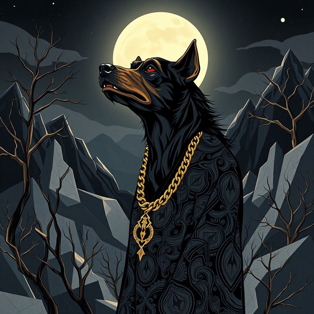 Werewolf in Art Deco Geometric Landscape