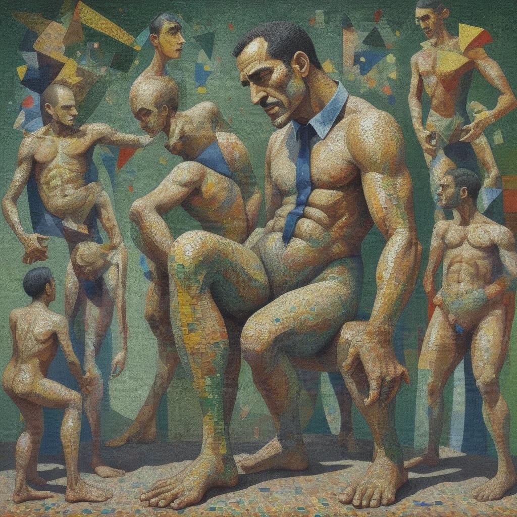 Pointillist Father's Burden in Cubist Style