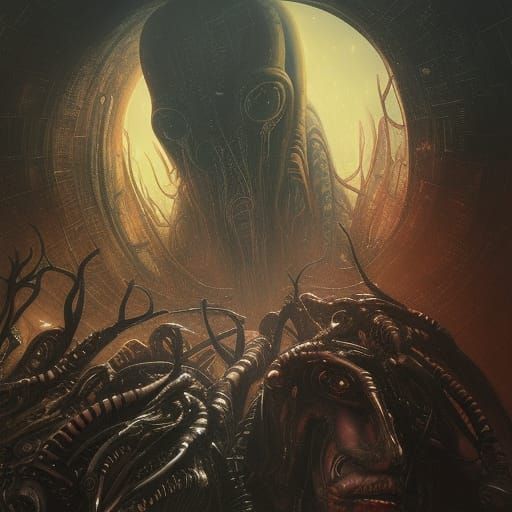 Ten Aliens Crammed in Taxi: Hyperrealistic Concept Art