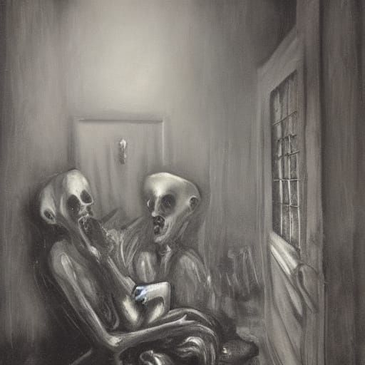 Eerie Surrealism: Dark Hall with Distorted Figures
