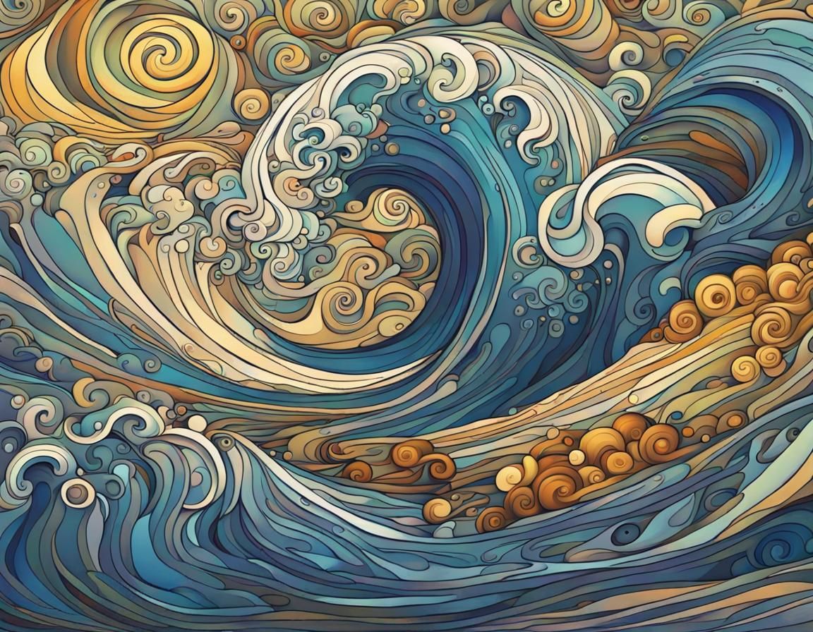 Abstract Tsunami Waves in Pastel Colors