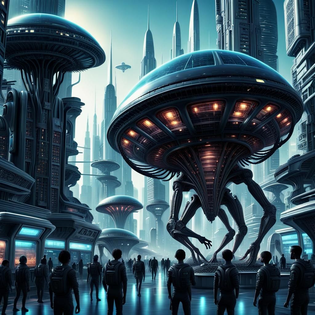 Futuristic Alien-Human Collaboration in Hyperdetailed 3D