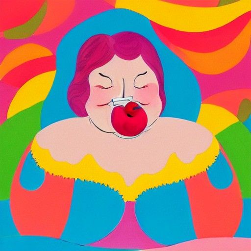 Woman Eating Peach in Gouache Candyland