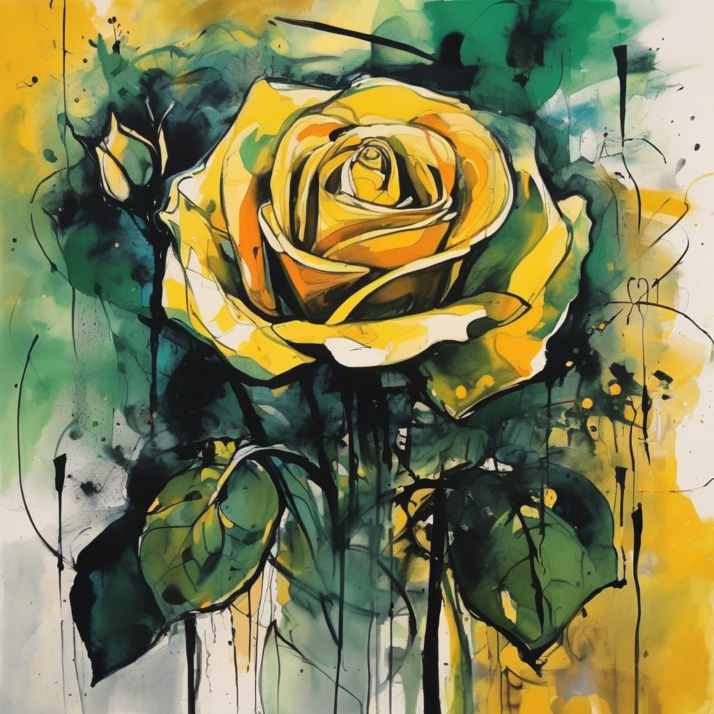 Expressionist Rose in Abstract Watercolour
