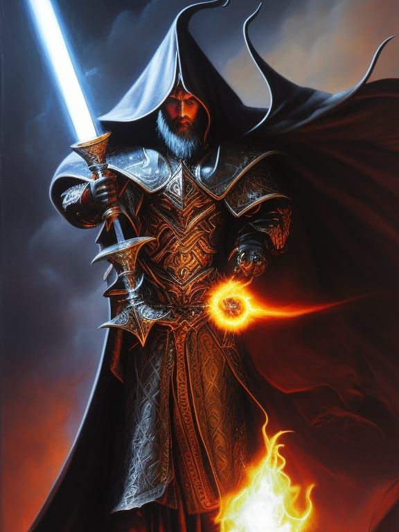 Evil Wizard Casting Fireball Spell as Comic Book Art