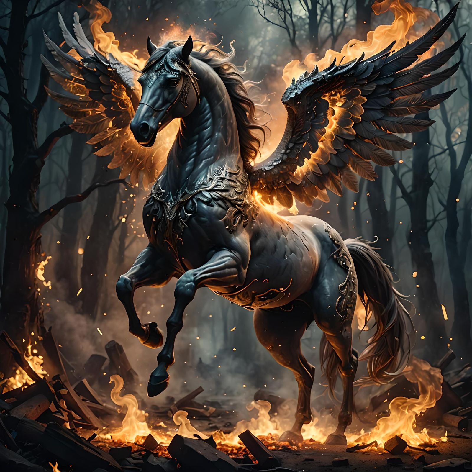 Ethereal Smoke Horse in a Magical Ember Glow