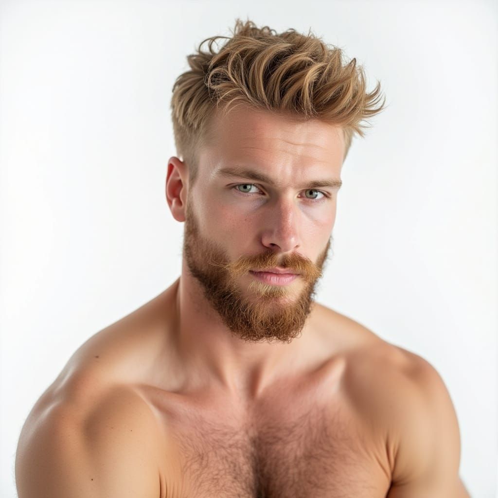 Attractive Male Figure in Close-Up Against a White Backgroun...