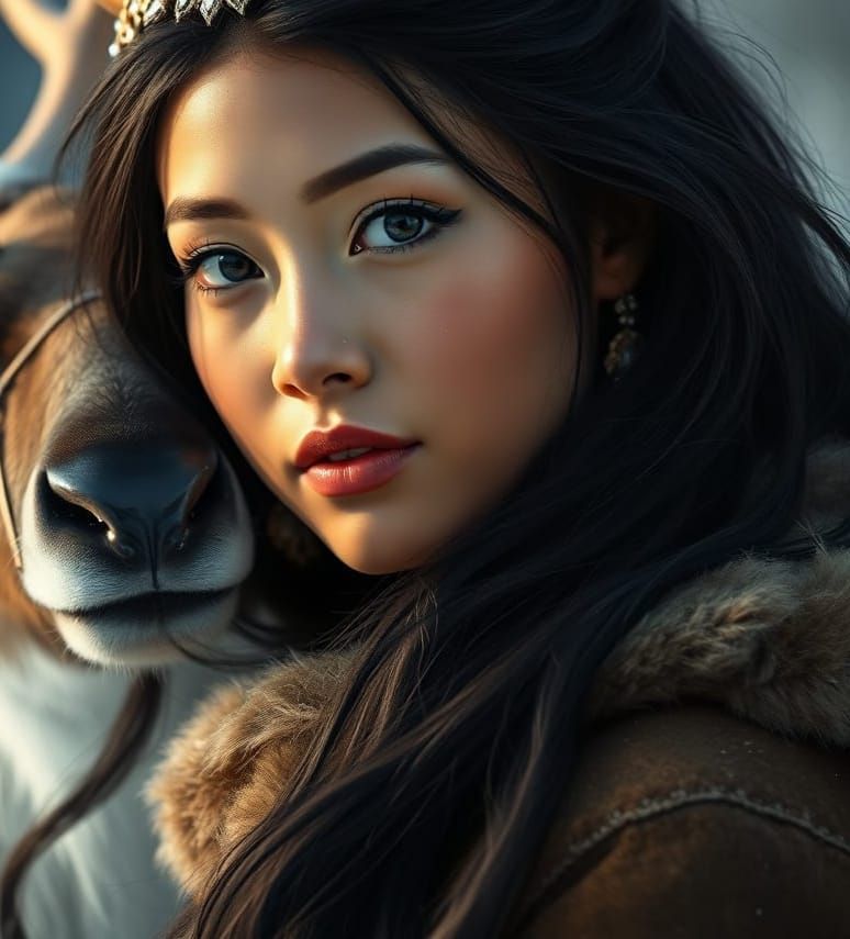 Saami Reindeer Goddess with Dark Hair