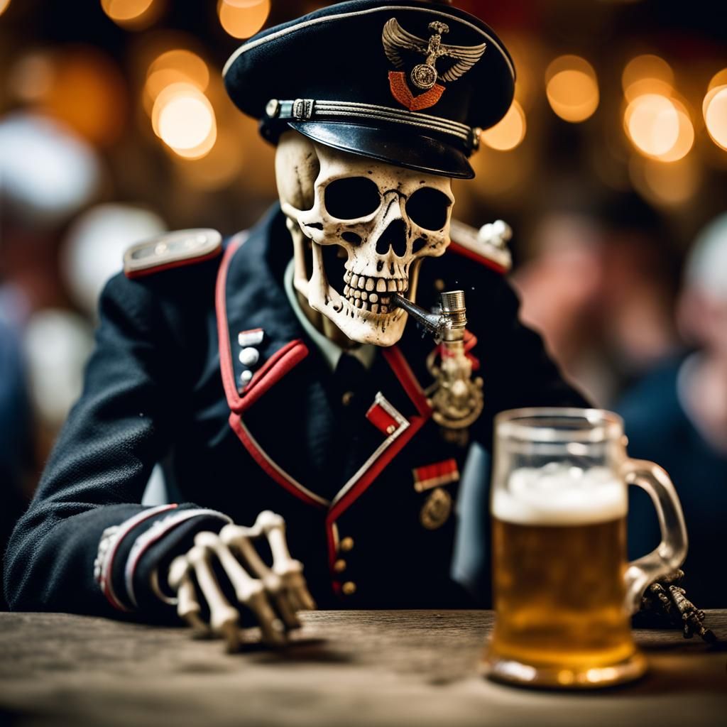 Ghostly WWII Officer Skeleton at Oktoberfest