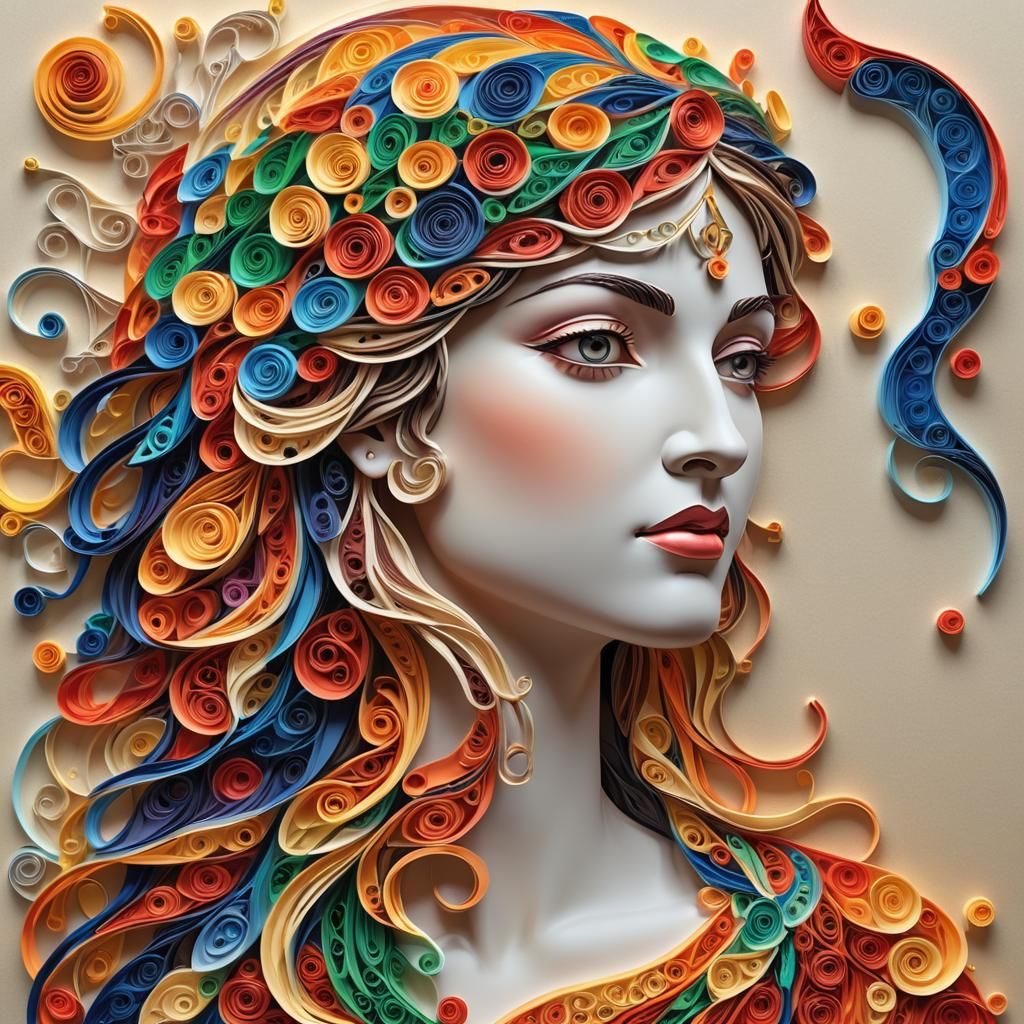 Athena in Op Art Paper Quilling Style