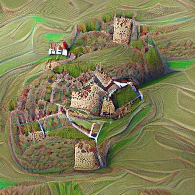 Medieval Castle and Village on Hilltop