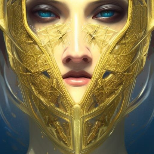 Underwater Portrait of Woman with Golden Chain Mask