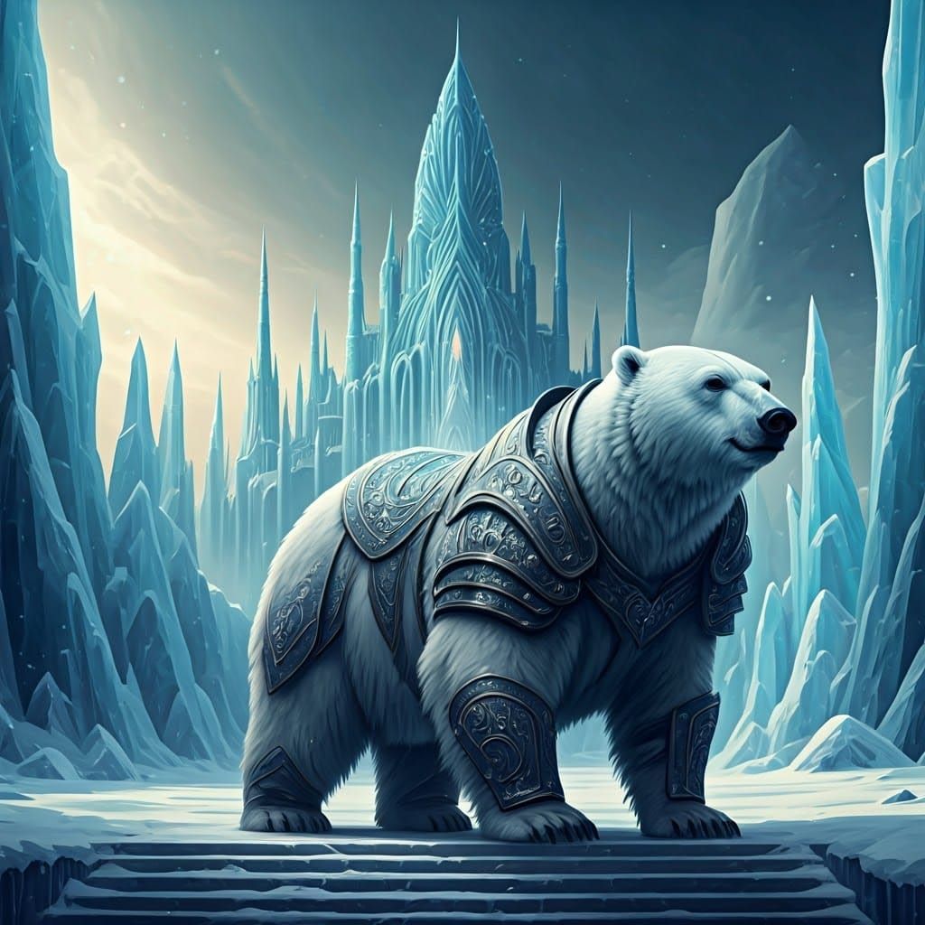 Majestic Warrior Polar Bear Guards Palace of Ice