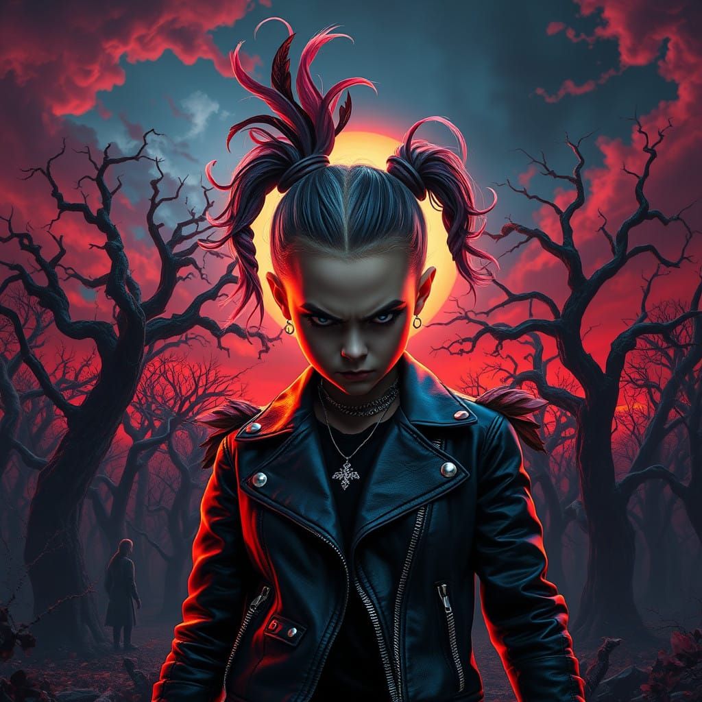 Mystical Emo Jojo Siwa in Dark Fantasy Landscape