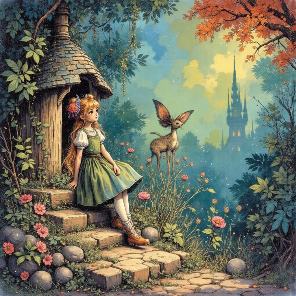 Whimsical Wonderland Scene in Vibrant Impressionist Style
