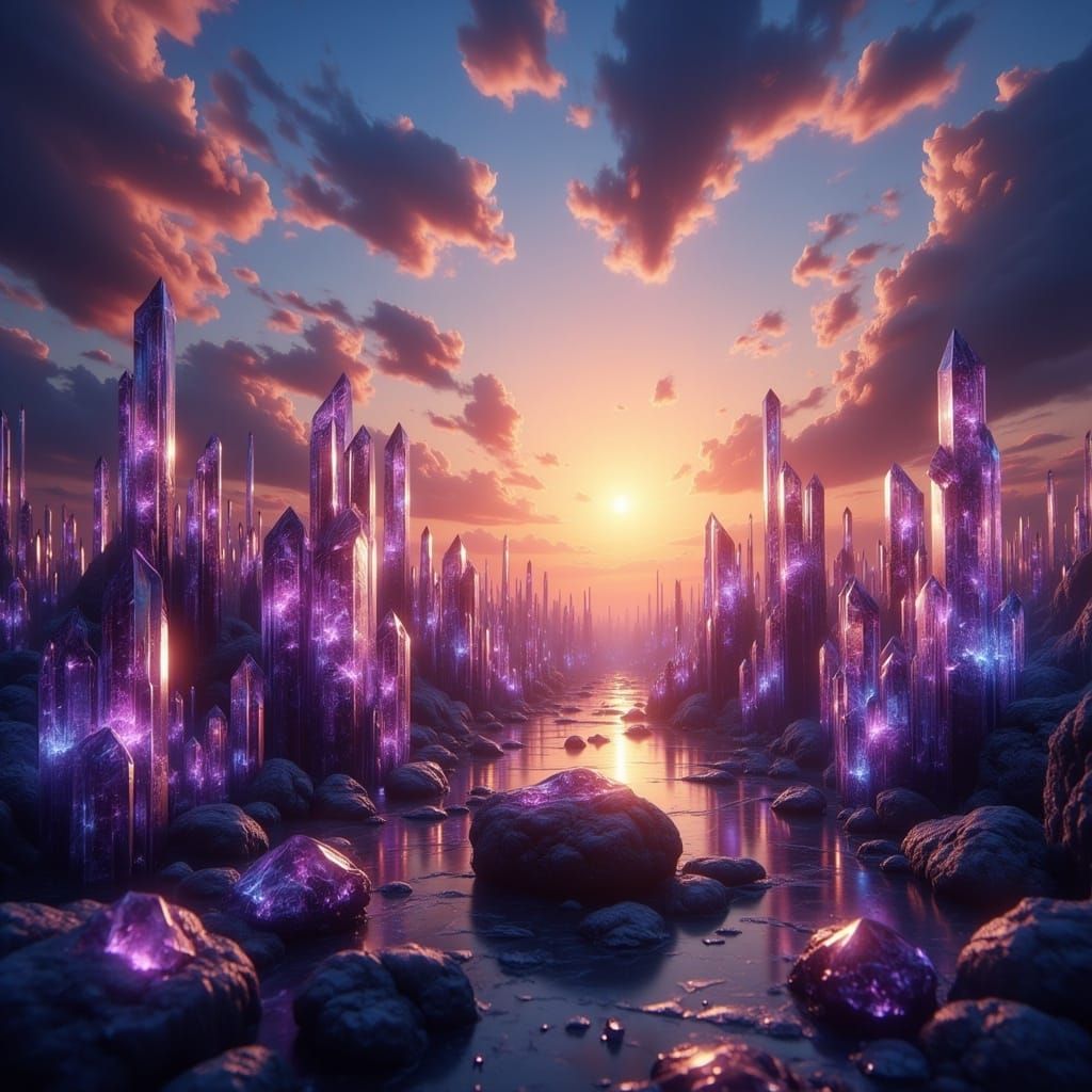 Ethereal Sunset on a Crystal Landscape