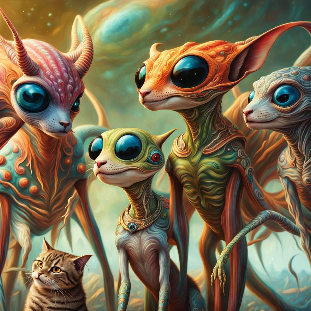 Abstract Alien Portrait with Pet in Bizarre Scene