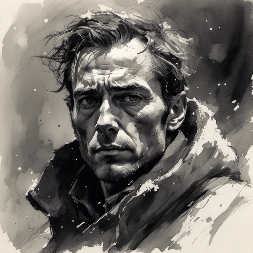 Man Lost in Snow: Graphite Pencil Sketch