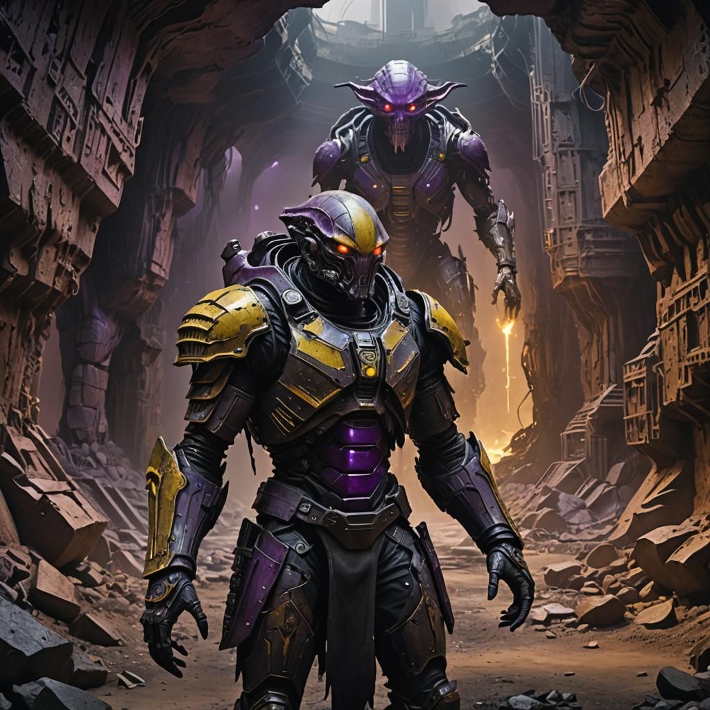 Alien Warrior in Mine, Dark Fantasy Concept Art