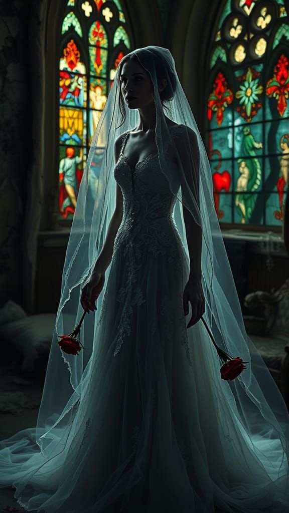 Ethereal Gothic Bride in a Haunted Mansion