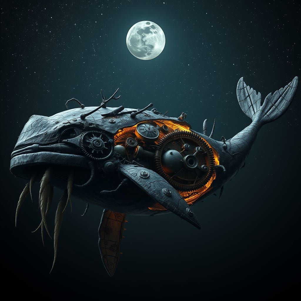 Cybernetic Whale in the Milky Way: A Gothic Horror Scene