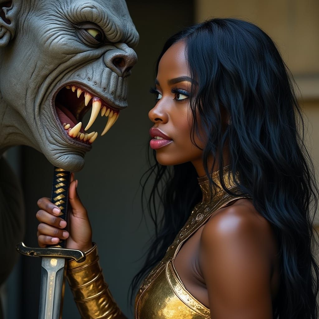 Fearless Goddess Defies the Fierce Ogre