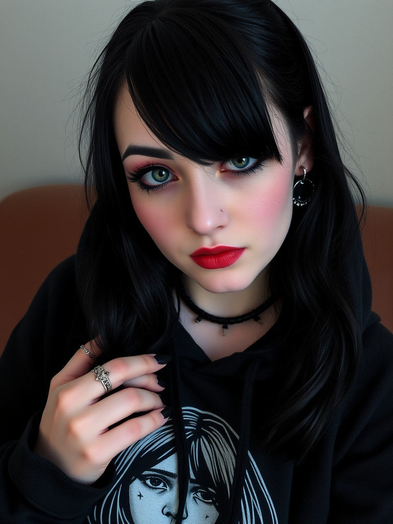 Curvy Emo Lady with Black Hair and Makeup