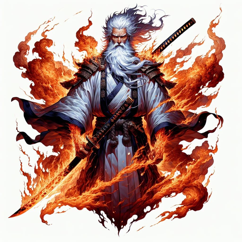 Flaming Katana Warrior in Anime Style