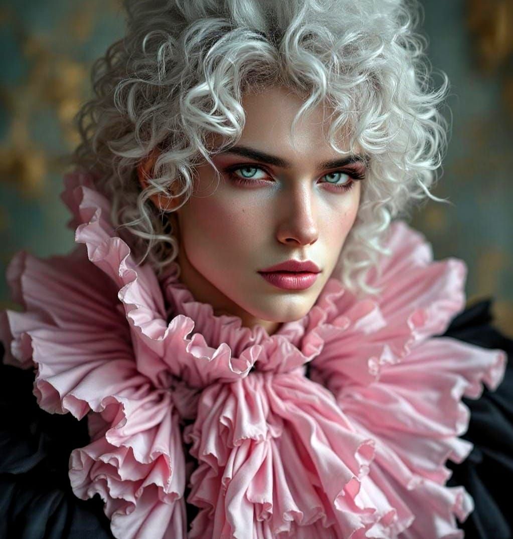 Gothic Rococo Man with Pink Details, Hyperrealistic Image