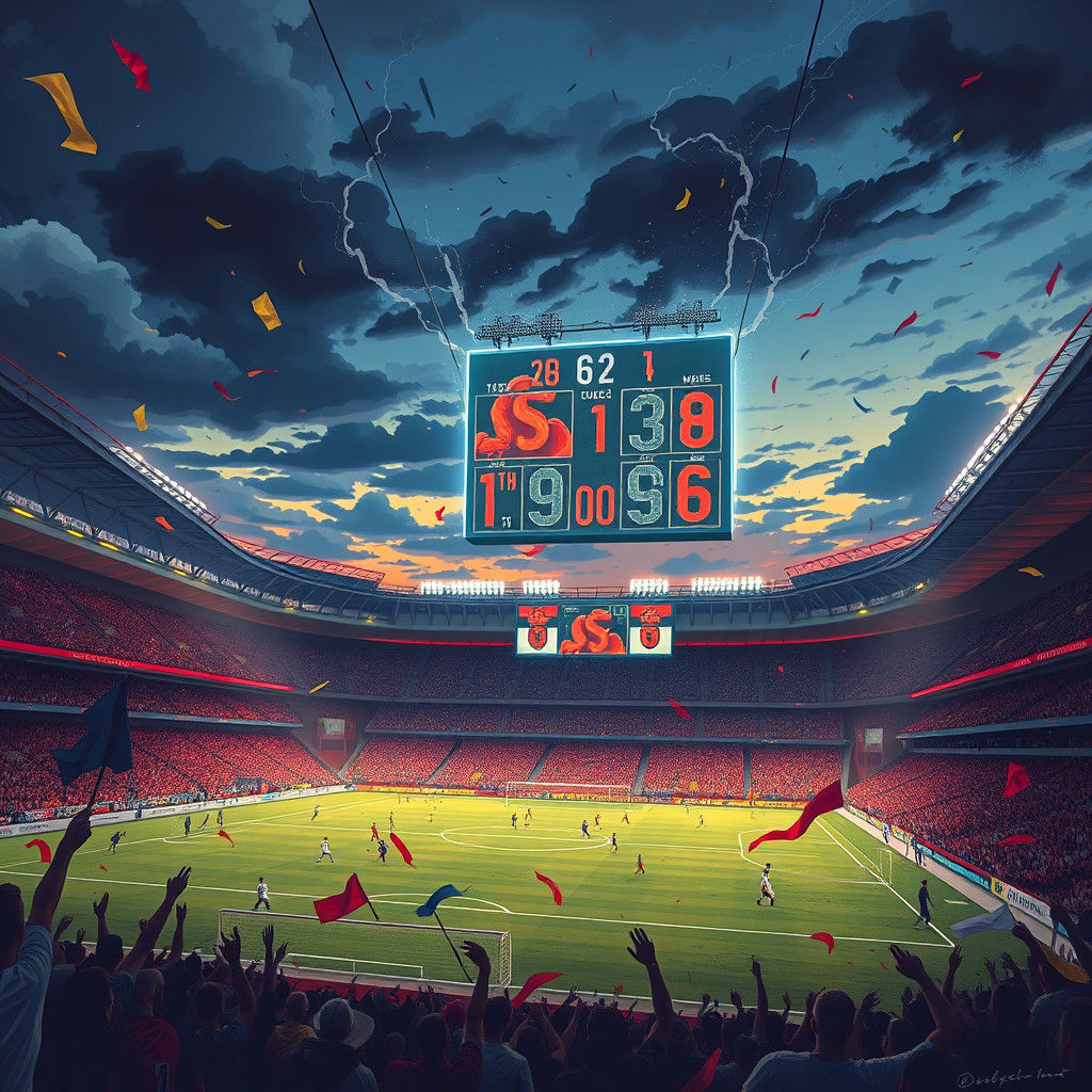 Dramatic Soccer Stadium Illustration in Syd Mead Style