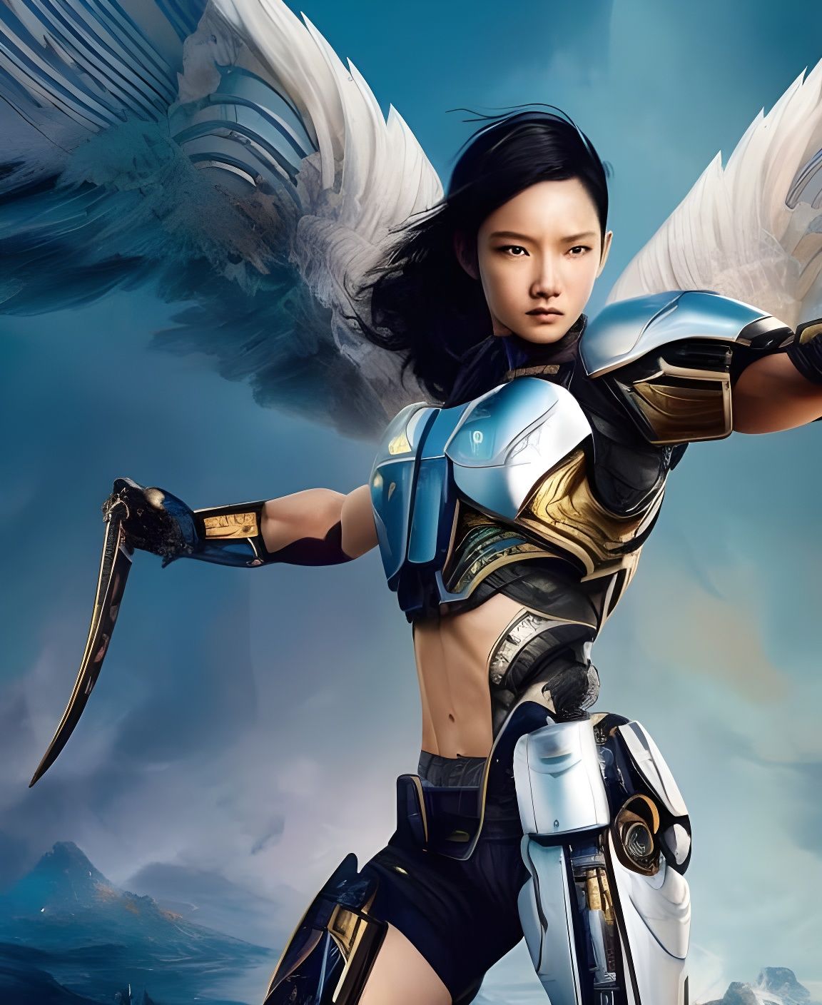 Sad Battle Angel Cyborg in Digital Matte Painting