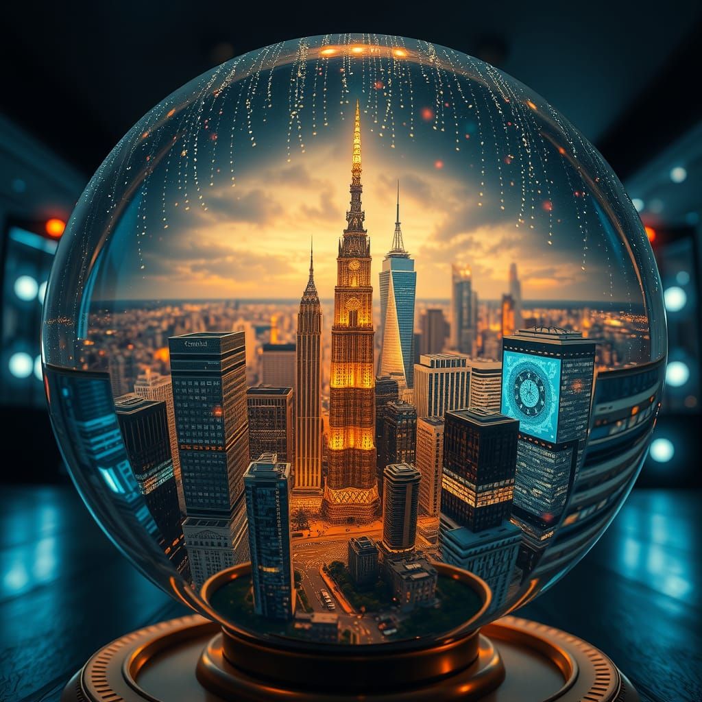 Magical Orb City: Hyperrealistic Close-Up