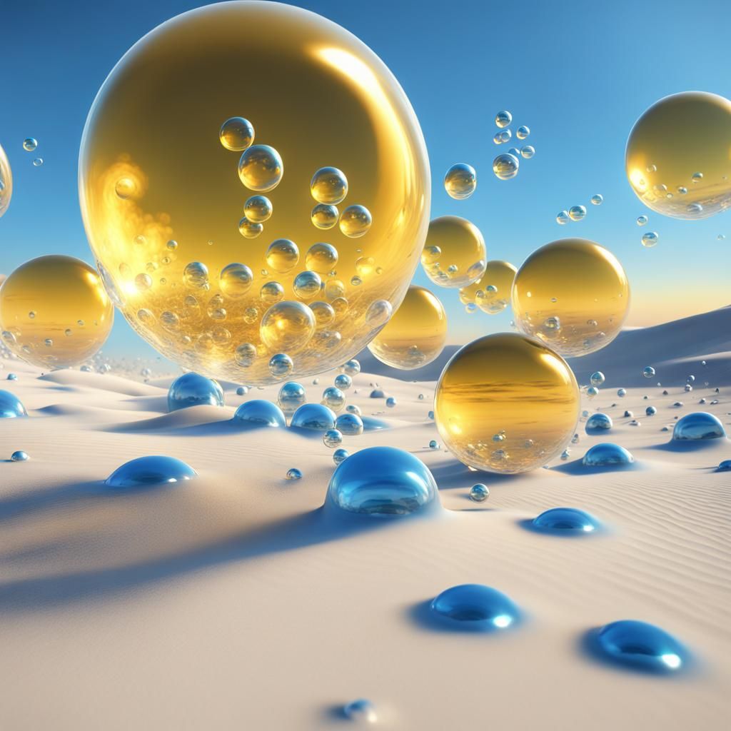 Transparent Bubbles Float in Desert Landscape
