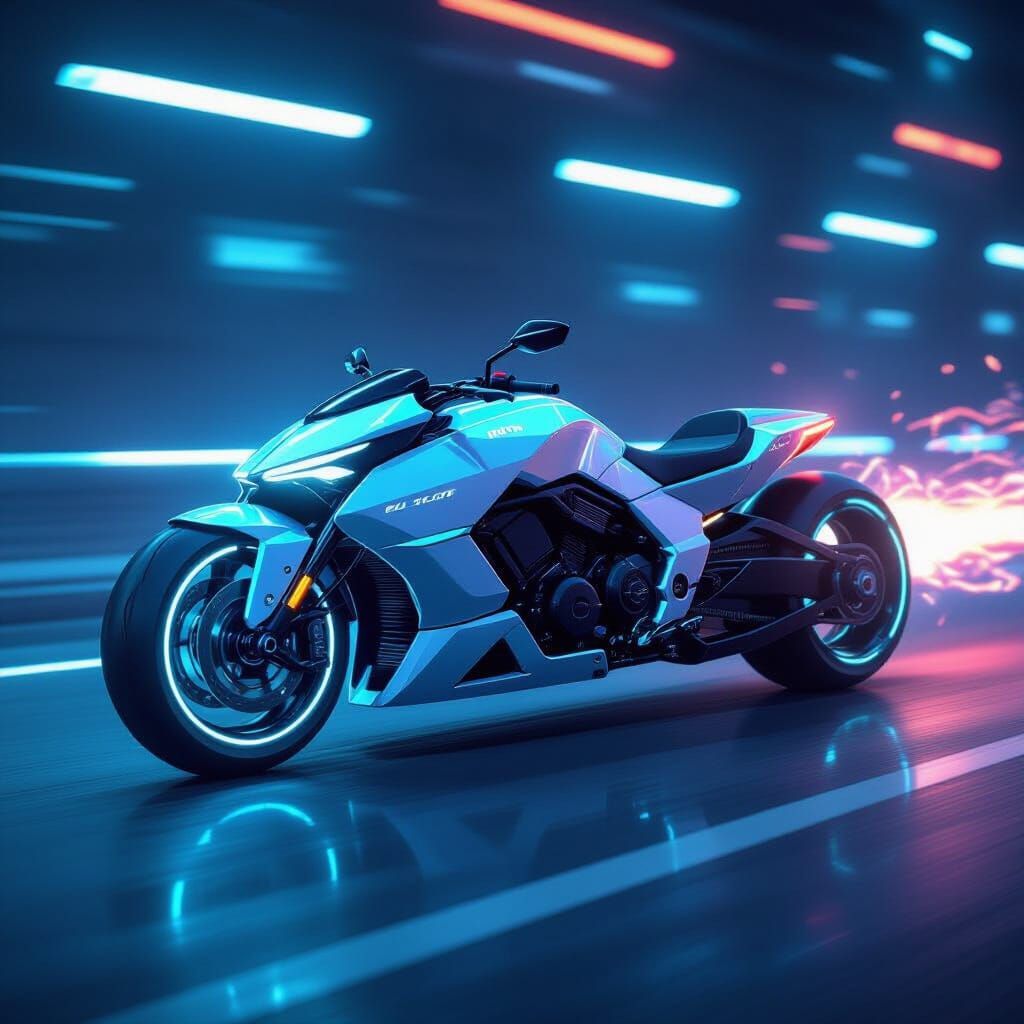 Futuristic Bobcat Motorcycle Speeds Down Dark Track