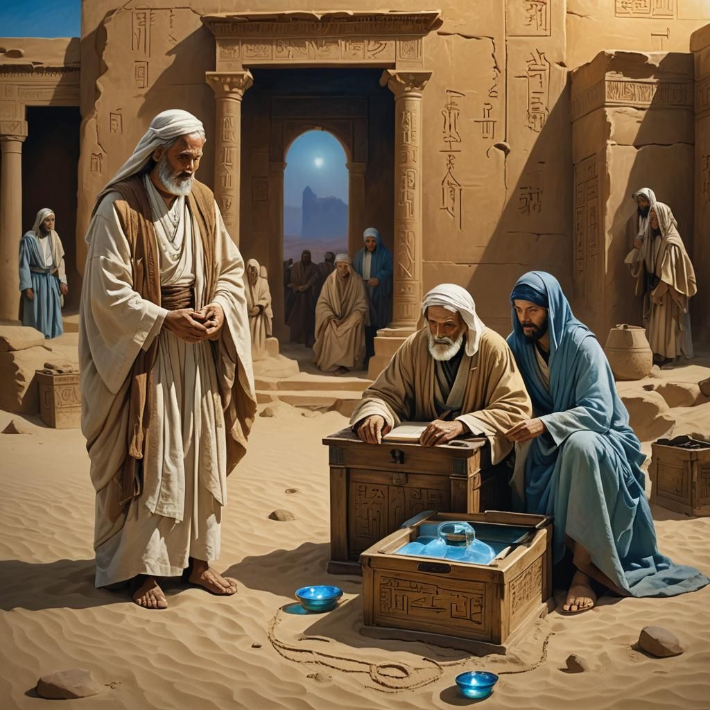 Desert Temple Scene with Pharisees in Golden Light