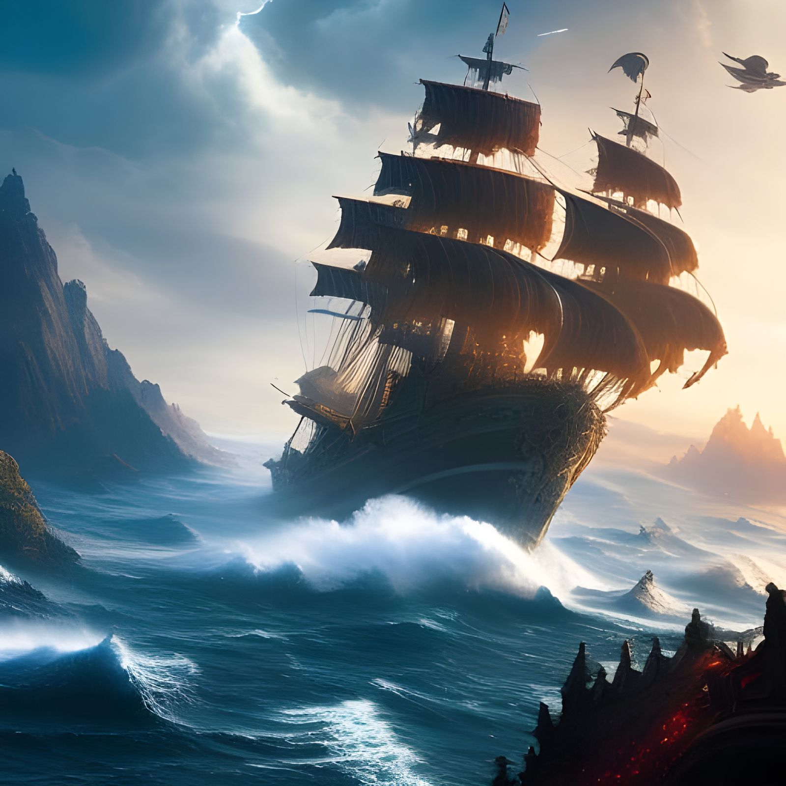 Fantasy Pirate Ship Warping Through Space and Time