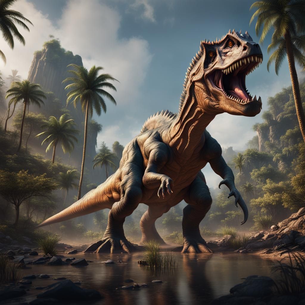 Detailed Dinosaur Matte Painting in Deep Color