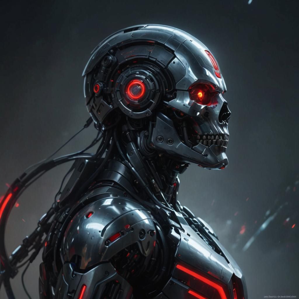 Skull-like Silver Robot AI Portrait in 8K Resolution