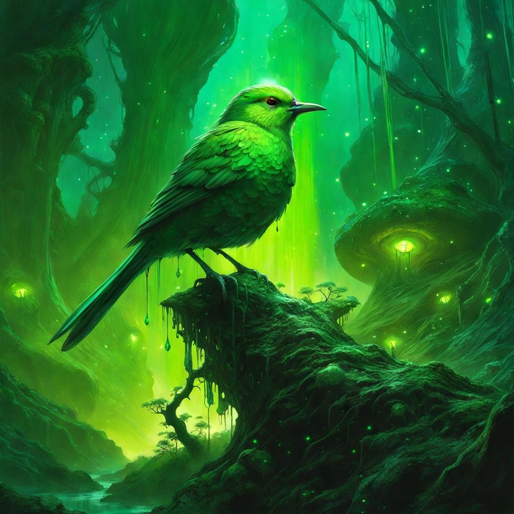 Radioactive Bird on Bioluminescent Branch