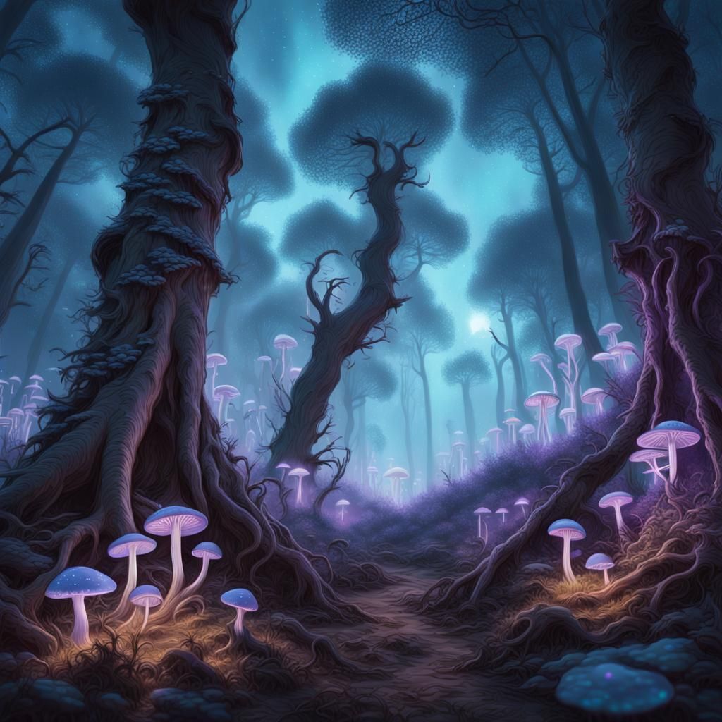 Bioluminescent Forest: Hyperrealistic Digital Art
