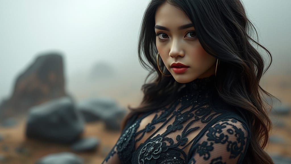 Elegant Filipina Portrait in Black Lace