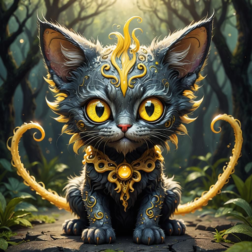 Fantastical Cat-Monster with Tentacles and Radiant Eyes