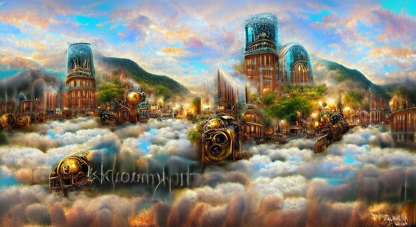 Steampunk City in the Sky Digital Illustration