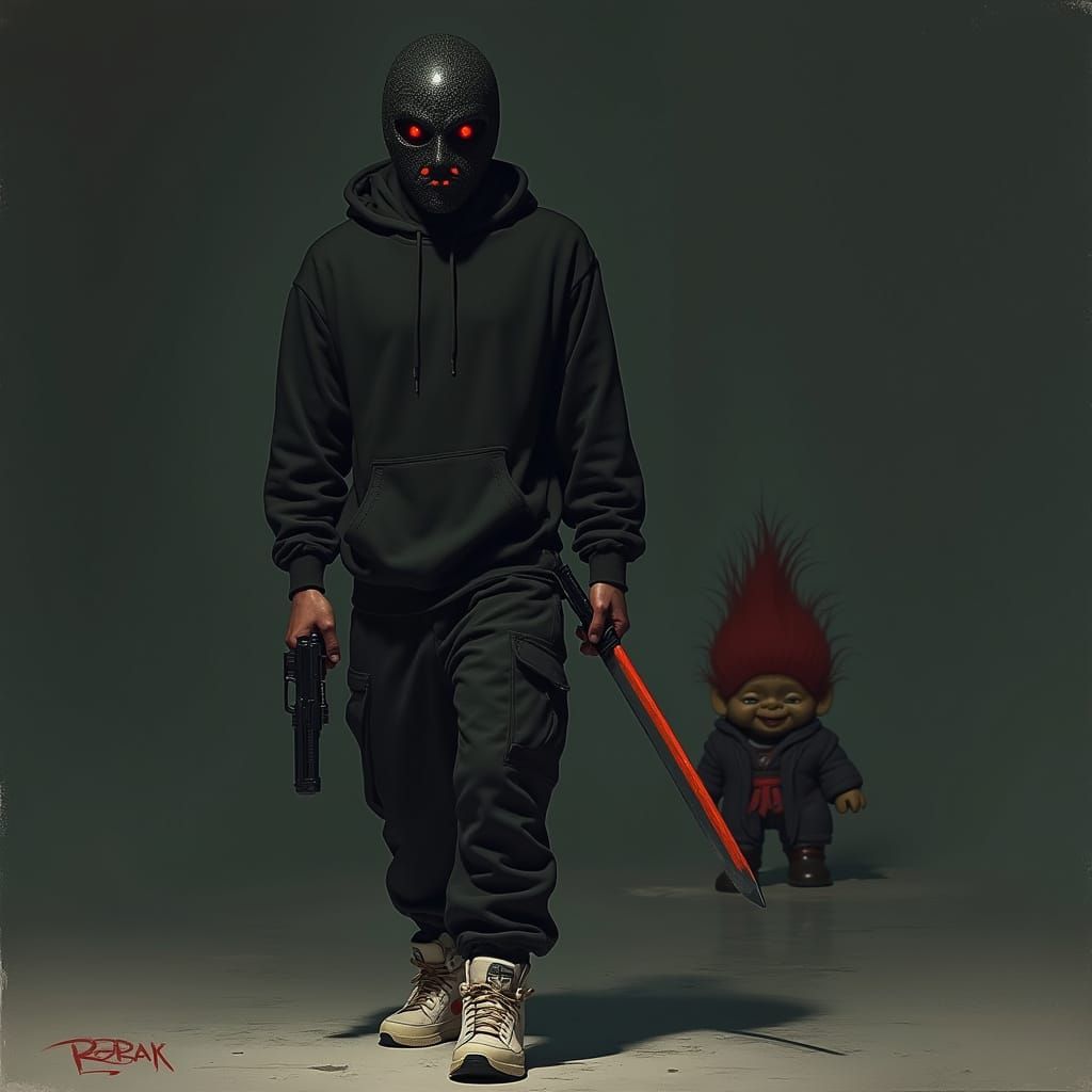 Cyberpunk Vigilante with Mask and Weapons