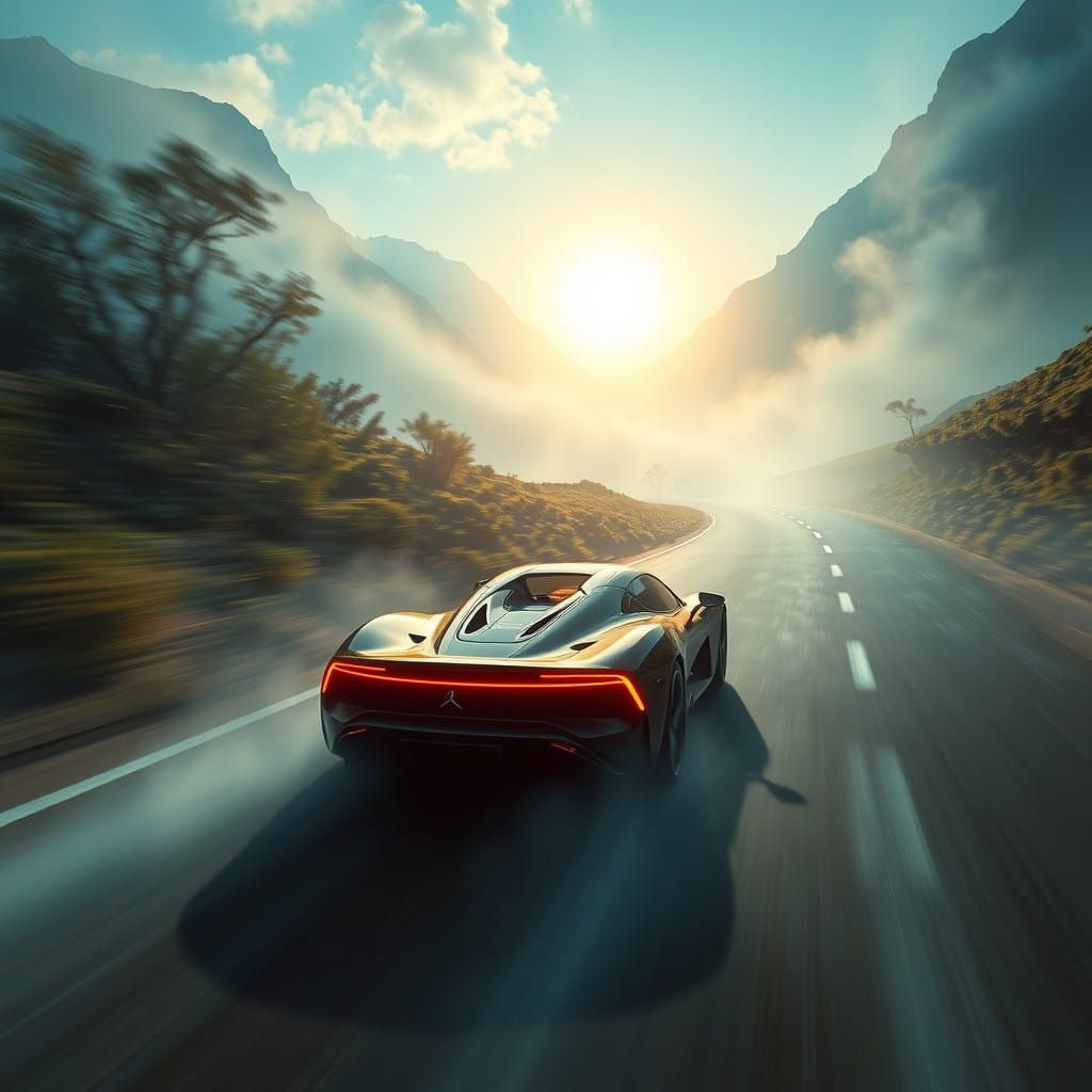 Cyberpunk-Inspired Hypercar Speeds Through Enchanted Blue Va...