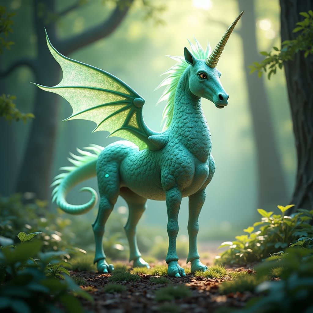 Majestic Dracorunis with Dragon Wings in Mystical Forest