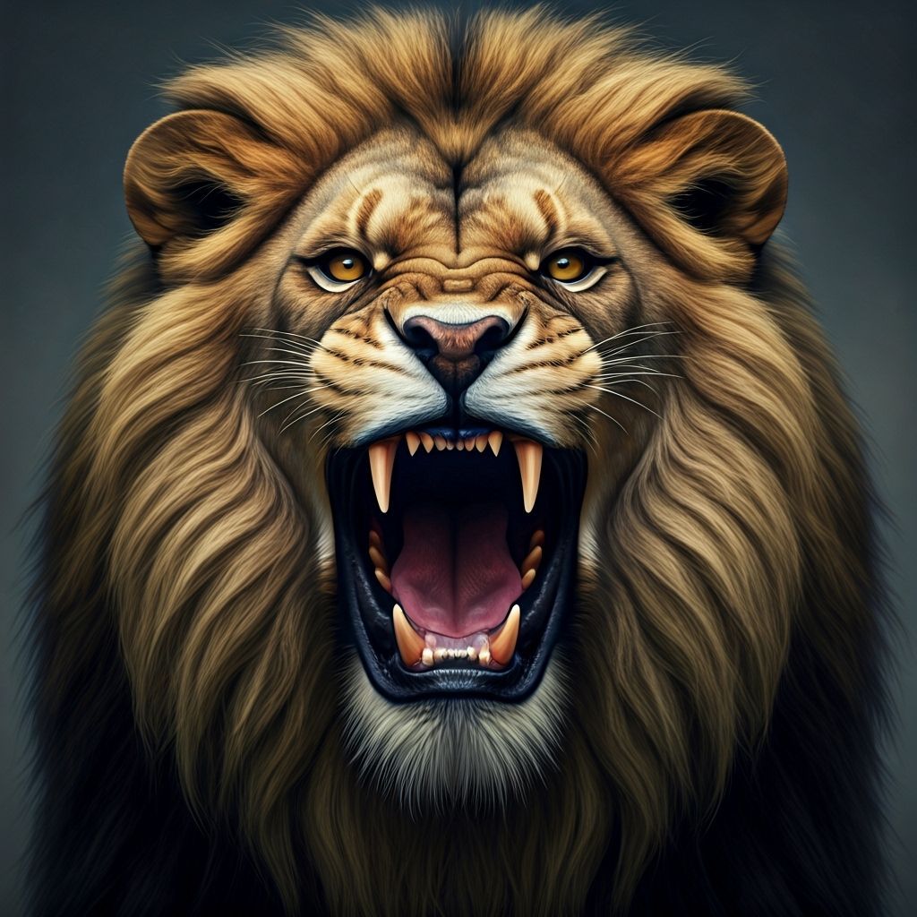 Terrifying Hyper-Realistic Lion Roaring in Dramatic Light