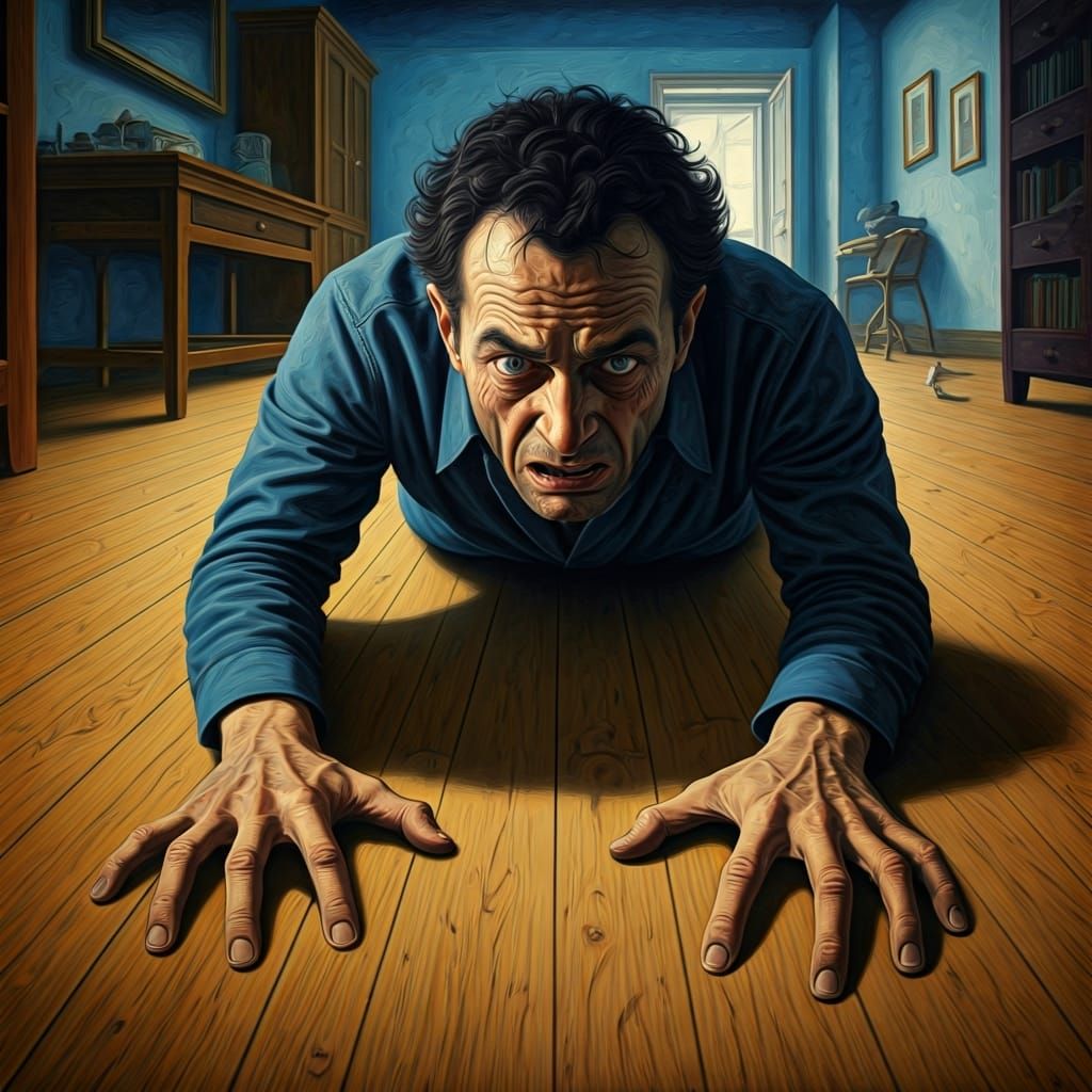 Distraught Man in Anguish: An Impressionistic Oil Painting