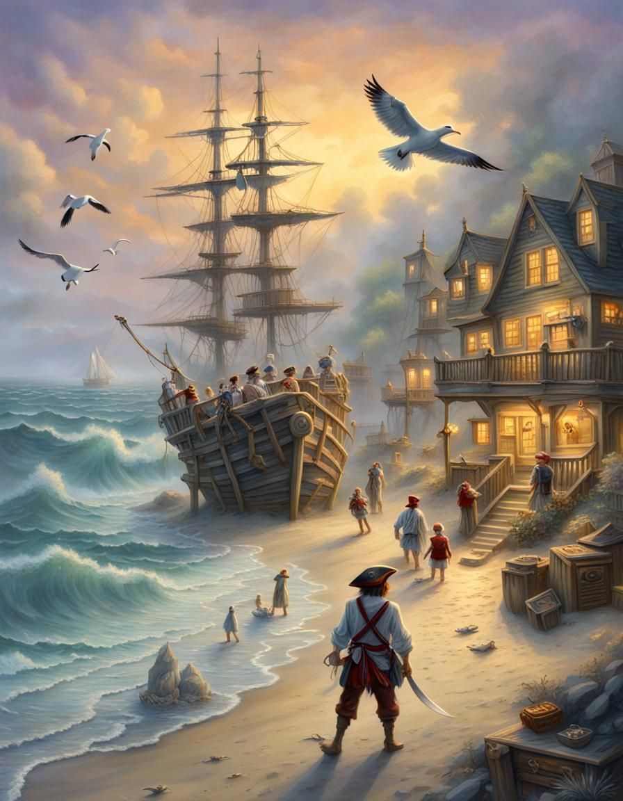 Pirate Skeletons Arriving Onshore in Fantasy Style