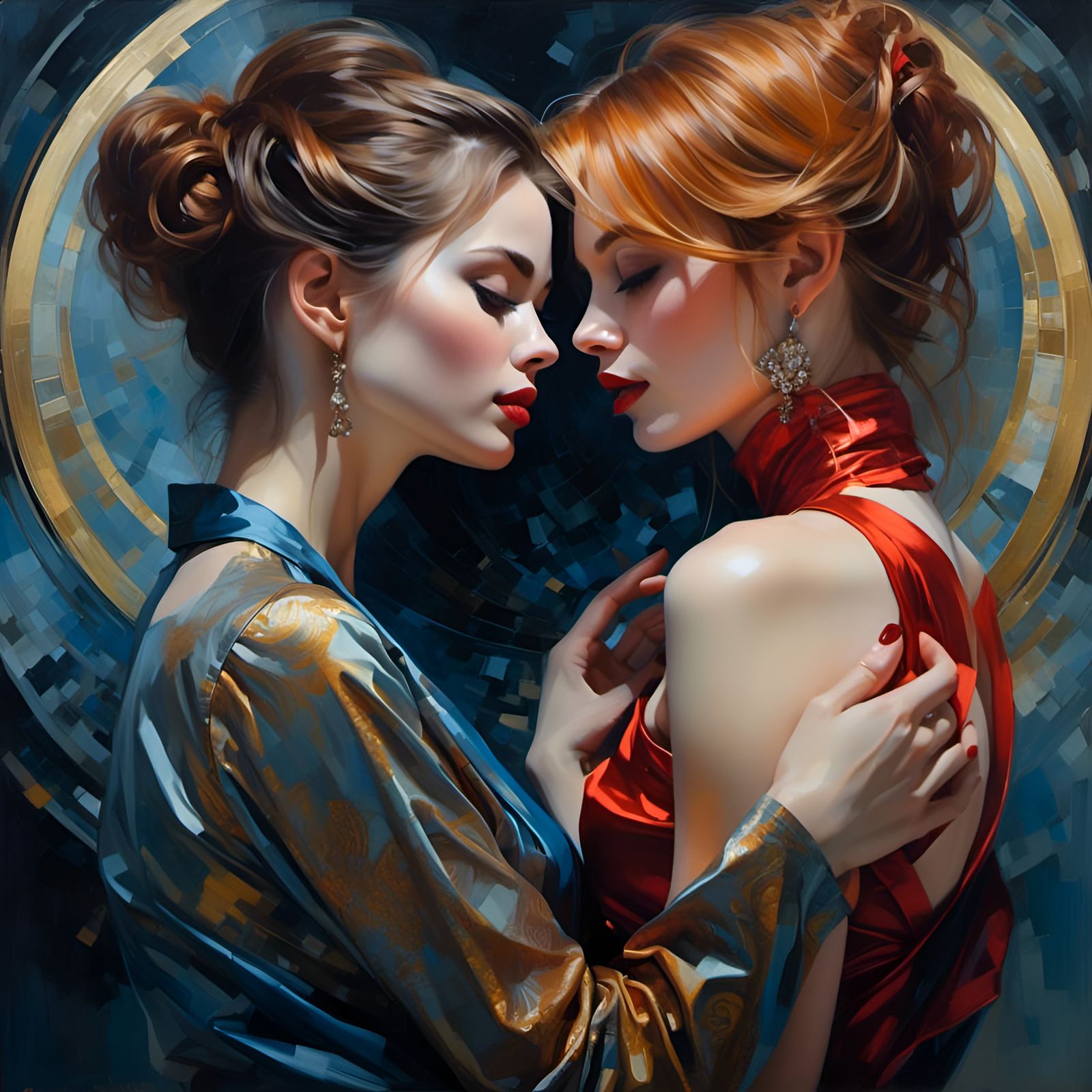 Passionate Embrace in Deep Colors